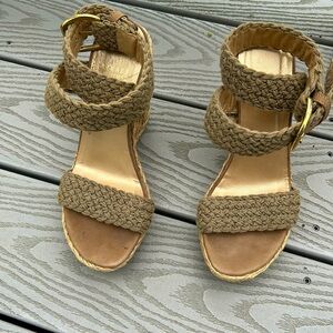 Stuart Weitzman Khaki Ankle StrapWedge Sandals- Espadrille- Size pre-owned